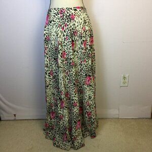 Neeru Kumar Maxi Skirt Sz S Womans White Black Pink Animal Floral Elastic Waist